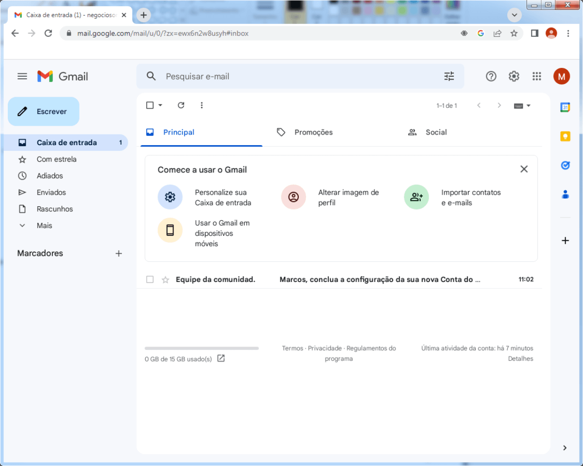 Preenchimento das informações para criar conta Google